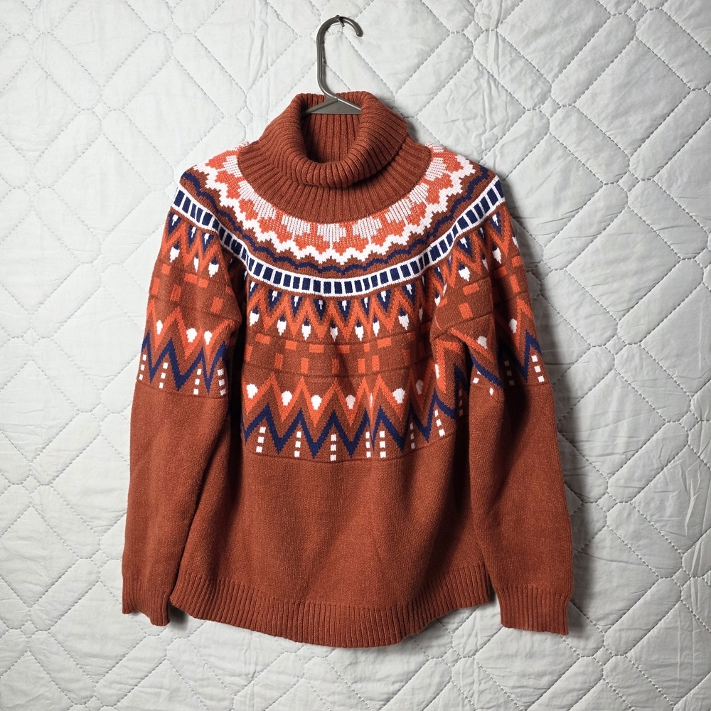 Western Rust Fair Isle Turtleneck Sweater Shirt Sz L